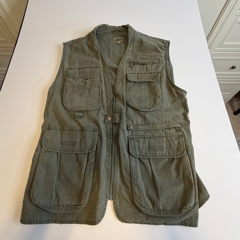 Peter Storm Mens XL Utility Vest Olive Green Canvas Fishing Hiking Cargo Vest